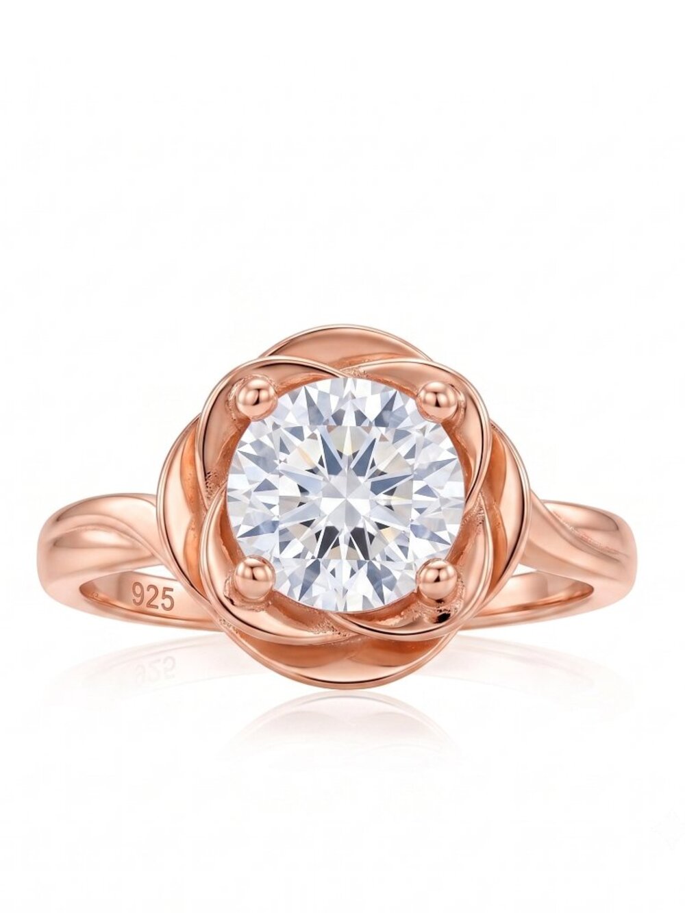 Rose Gold Flower Ring, 925 Sterling Silver with 18k Rose Gold finish
